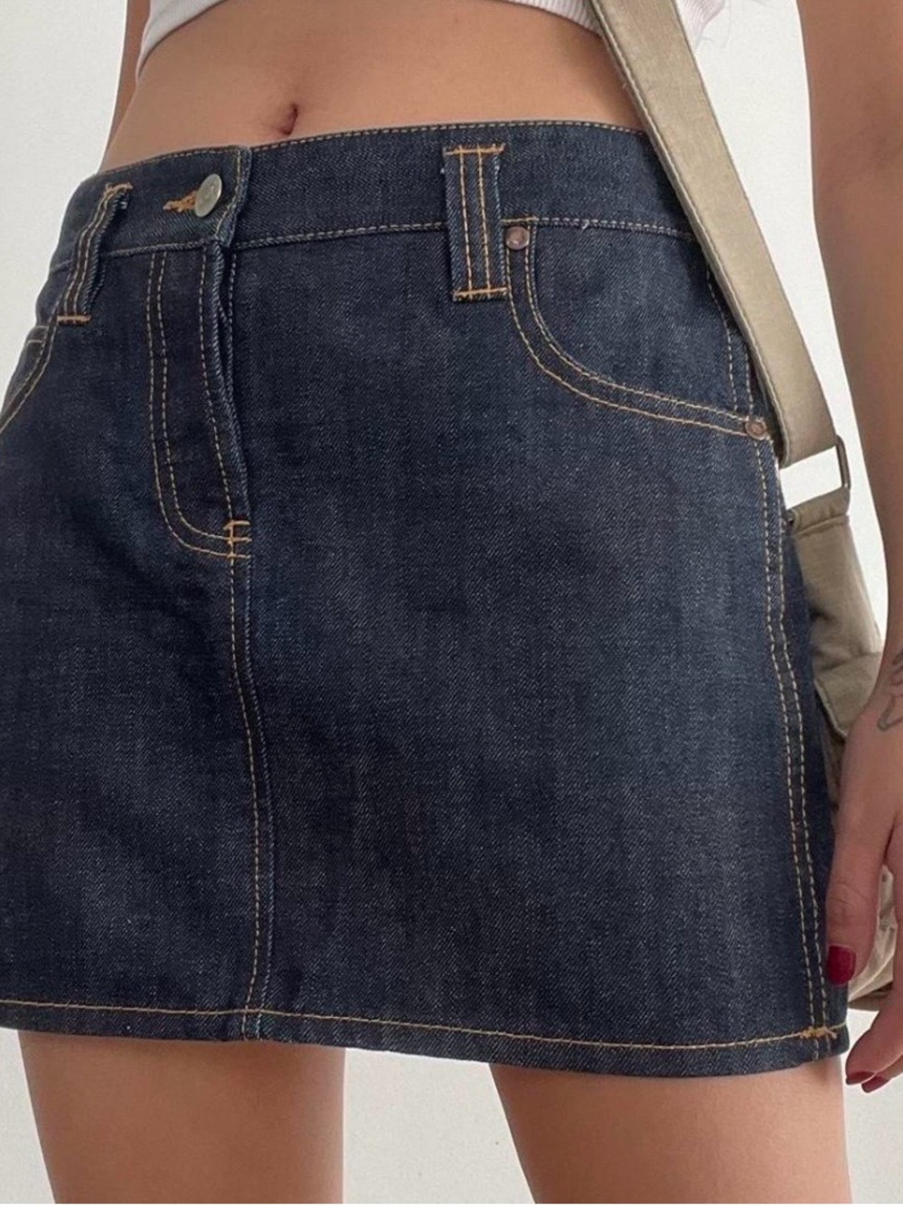 Vintage Dark Blue Denim Mini Skirt - Classic A-Line